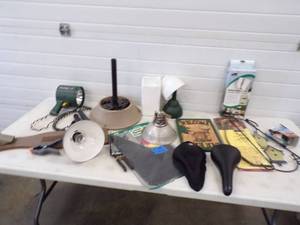 lot 22 image: Heater Bird Bath, Spot Light, Bike Seats, Work Lights and more
