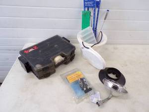 lot 29 image: Tackle Box, Ice Cleats, Propane Heater and Tip ups