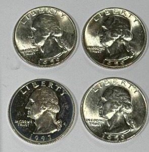 lot 3 image: Lot of 4 Silver (90%) Washington Quarters (high grade)