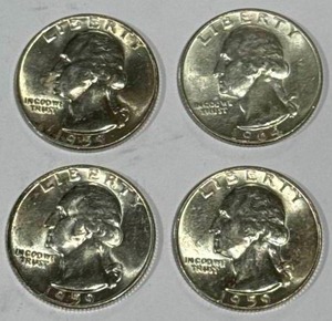 lot 4 image: Lot of 4 Silver (90%) Washington Quarters (high grade)