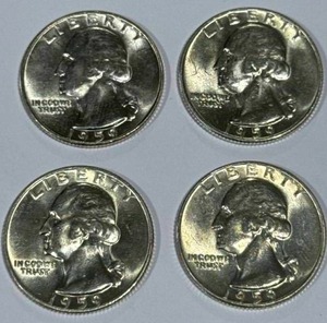 lot 6 image: Lot of 4 Silver (90%) Washington Quarters (high grade)