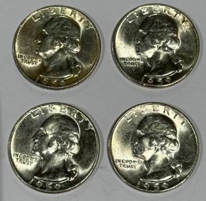 lot 8 image: Lot of 4 Silver (90%) Washington Quarters (high grade)