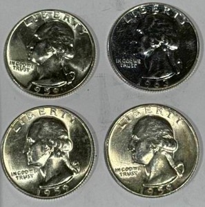 lot 9 image: Lot of 4 Silver (90%) Washington Quarters (high grade)