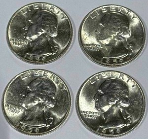 lot 10 image: Lot of 4 Silver (90%) Washington Quarters (high grade)