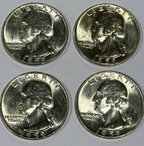 lot 11 image: Lot of 4 Silver (90%) Washington Quarters (high grade)
