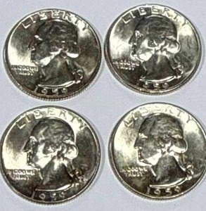 lot 15 image: Lot of 4 Silver (90%) Washington Quarters (high grade)