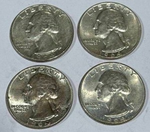 lot 22 image: Lot of 4 Silver (90%) Washington Quarters
