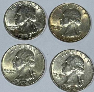 lot 23 image: Lot of 4 Silver (90%) Washington Quarters
