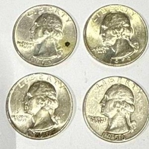lot 26 image: Lot of 4 Silver (90%) Washington Quarters