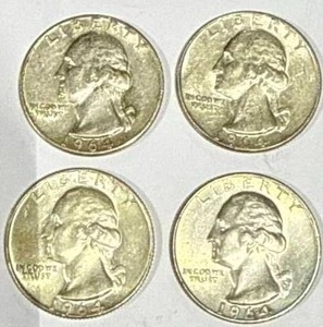 lot 27 image: Lot of 4 Silver (90%) Washington Quarters