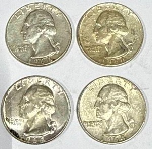 lot 28 image: Lot of 4 Silver (90%) Washington Quarters