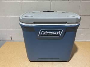 lot 209 image: Coleman 316 Series 60QT Ice Chest Rolling Cooler with Wheels, Lakeside Blue