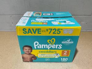 lot 282 image: Pampers Swaddlers Diapers, Size 2 (12-18 Pounds), 180 Count
