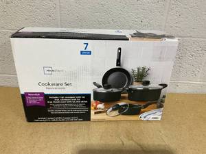 lot 375 image: 7PCS Mainstays Non Stick Aluminium, Pots and Pans Cookware Set