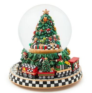 lot 14 image: Mackenzie Childs Cozy Christmas Tree and Train Snow Globe