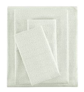 lot 153 image: 4PCS Full Size Mainstays 300 Thread Count Green Geo Cotton Blend Bed Sheet Set
