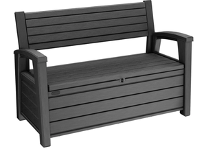 lot 55 image: Keter Hudson Plastic Storage Bench, Graphite Gray