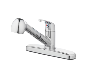 lot 207 image: Mainstays Single Handle Kitchen Sink Faucet with Pull-Out Sprayer and Chrome Finish