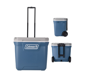 lot 208 image: Coleman 316 Series 60QT Ice Chest Rolling Cooler with Wheels, Lakeside Blue