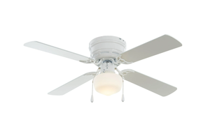lot 228 image: Mainstays 42 Hugger Metal Indoor Ceiling Fan with Light, White, 4 Blades, LED Bulb, Reverse Airflow
