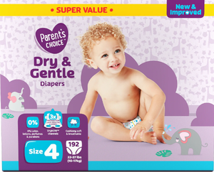 lot 248 image: Parents Choice Dry & Gentle Diapers Size 4, 192 Count