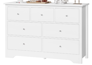 lot 402 image: 7 Drawer White Dresser for Bedroom, Modern Chest of Drawer Wood Storage Cabinet for Entryway Living Room