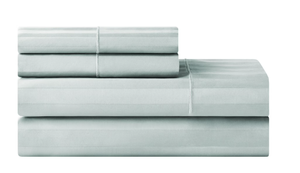 lot 479 image: Hotel Style 4-Piece 600 Thread Count Blue Stripe Egyptian Cotton Adult Bed Sheets, Queen-Deep Pocket
