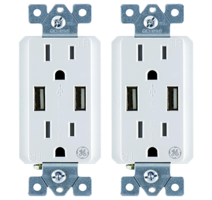 lot 391 image: LOT OF 2 GE Tamper Resistant 20W Dual USB Receptacle Outlet, USB Receptacle Outle