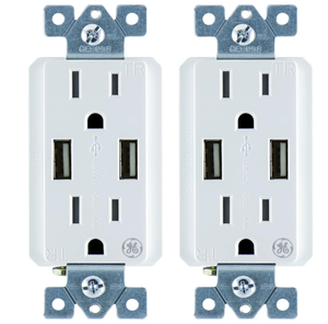 lot 392 image: LOT OF 2 GE Tamper Resistant 20W Dual USB Receptacle Outlet, USB Receptacle Outle