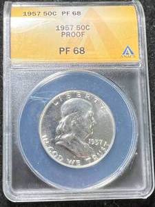 1957 US PROOF FRANKLIN HALF DOLLAR ANACS PF68
