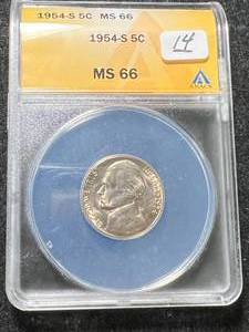 lot 08 image: 1954-S US JEFFERSON NICKEL ANACS MS66
