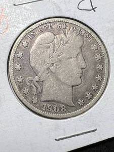 lot 26 image: 1908-D US BARBER HALF DOLLAR