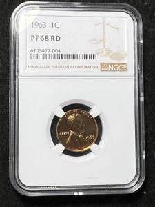 lot 40 image: 1963 US PROOF LINCOLN CENT NGC PF68RD