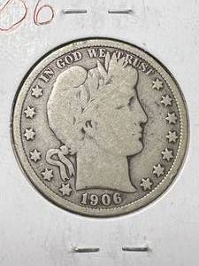 lot 51 image: 1906 US BARBER HALF DOLLAR