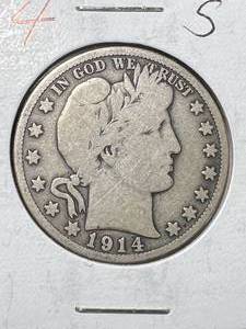 lot 53 image: 1914-S US BARBER HALF DOLLAR