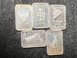 lot 58 image: 5 GRAMS .999 FINE SILVER FRACTIONAL PIECES