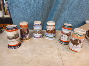 lot 116 image: 6 Budweiser Holiday Steins
