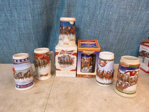 lot 117 image: 6 Budweiser Holiday Steins