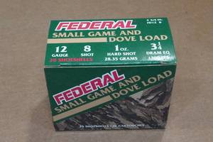 lot 499 image: 20 Federal Small Game and Dove 12 Ga 2-34 8 Shot Shotshells