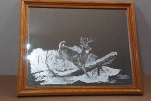 lot 78 image: Acid Etched Deer Wall Mirror By Perle Berg