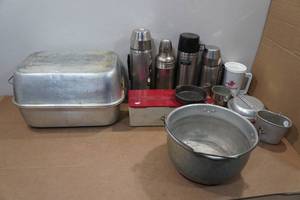 lot 210 image: Assorted Camping Gear - Thermoses, Pans, Pots