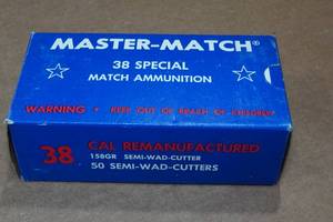 lot 295 image: 50 Master Match .38 Spl 158 Gr Semi Wadcutter Ammo