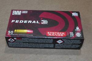 lot 321 image: 50 Federal Syntech 9mm 115 Gr TSJ Ammo