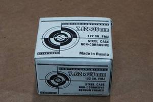 lot 386 image: 20 7.62 x 39mm 122 Gr FMJ Steel Case Ammo