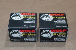 lot 389 image: 40 Wolf 7.62 x 39mm 122 Gr HP Steel Case Ammo