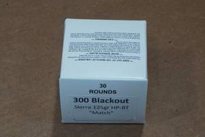 lot 396 image: 30 .300 Blackout 125 Gr Sierra HP BT Match Ammo