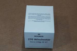 lot 418 image: 20 .270 Win 130 Gr Sierra SP BT Ammo