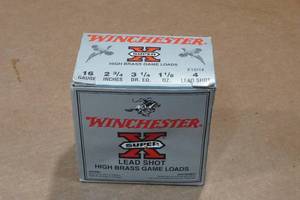 lot 448 image: 25 Winchester Super-X 16 Gauge 2-34 Lead 4 Shot Shotshells
