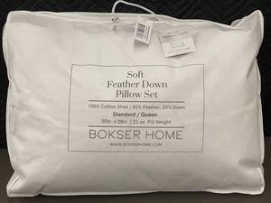 lot 1 image: Bokser Home Soft Feather Down Pillow Set, StandardQueen