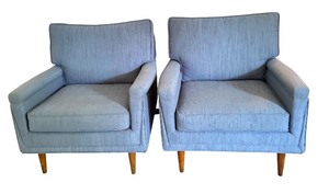lot 8 image: LR - Pair of Mid Century Style Custom Upholstered Lounge Chairs